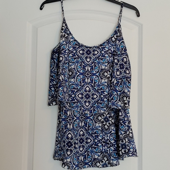 WHBM blue&black tank, braided and beaded neckline - Picture 3 of 5